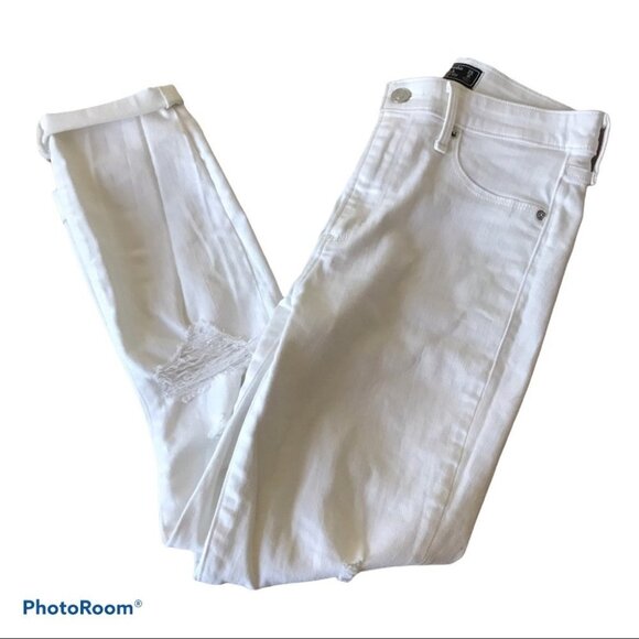 Abercrombie & Fitch  Simone White high rise Distressed ankle Jean women size 0 - Picture 3 of 8